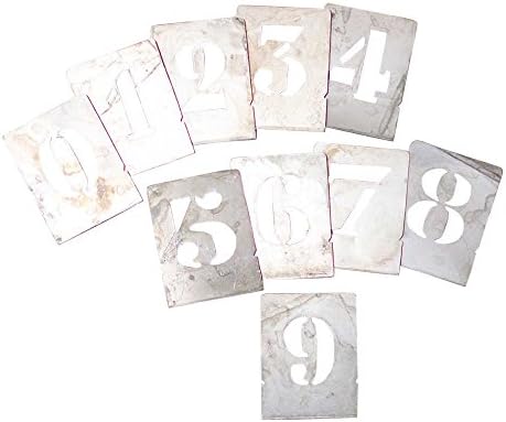 Metal Stencils, Galvanized Metal Table Numbers, 3 Inch x 3.75 Inch, Includes Wooden Box, Ten Stencils, Vintage, Sign, Vintage Box, Wedding, Home, Venue, Rustic, Weathered, (Silver)