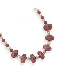 MMA Silver - 16.5 inch+2 inch Rhodocrosite and Cultured Freshwater Pearl Necklace
