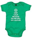 (キープ　カーム　何故なら　あくまで執事ですから。) Keep Calm Because I'm One Hell Of A Butler, プリント　ベビースーツ - グリーン/白 3-6 ヶ月