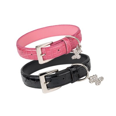 6 - 8 In Croc Leather Dog Collar - Black