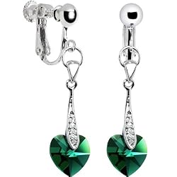 Austrian Crystal Heart May Birthstone Clip Earrings
