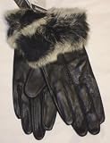 Imported Black Genuine Leather Microfiber Lined Luxurious Looking Gloves Trimmed with Real Mink Fur for Women and Teens Size Large