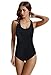zeraca Women's Sport Racerback One Piece Swimsuit Bating Suits (L14, Black)