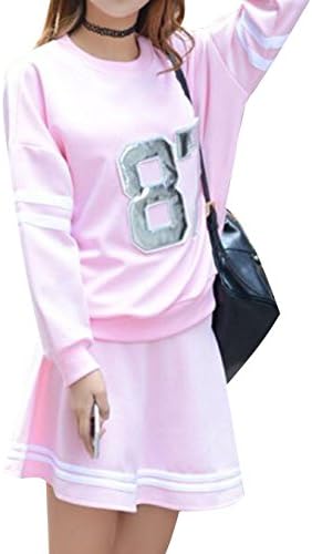 Leisure Sport Long-sleeved Fleece Hoodie Short Skirts Set (S, Pink)