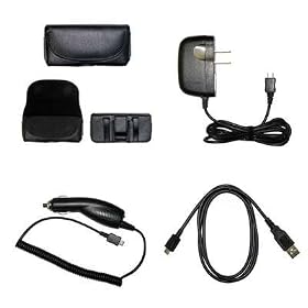 Executive Black Horizontal Leather Side Case Pouch with Belt Clip and Belt Loops + Home Travel Wall Charger + Rapid Car Charger + USB Data Charge Sync Cable for Motorola Droid A855
