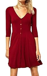 3/4 Sleeves Long Sleeves Cotton/Polyester/Spandex Spring Skater Dress/Tunic/Mini Dress 