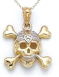 14kt Yellow Gold Skull and Crossbones Pendant - Chain Included
