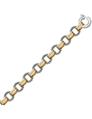 18K Yellow Gold and Sterling Silver Polished and Round Cable Chain Bracelet