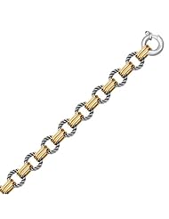 18K Yellow Gold and Sterling Silver Polished and Round Cable Chain Bracelet