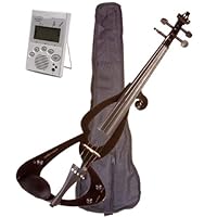 Music Basics Electric Violin Complete Kit with Free Tuner - Black 4/4 Full Size (VLN-E10-Black 4/4)