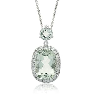 Sterling Silver 8.0ct. TGW Green Amethyst & CZ Rectangular Pendant