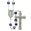 7mm Sapphire Capped Beads on 35 Rosary Necklace with Silver Plated Crucifix and Center. The Neck Chain Size is 28 Length.