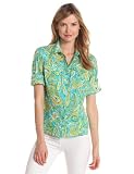 Jones New York Womens Fitted Roll-Up Elbow Sleeve Ikat Shirt