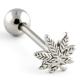 Stainless Steel Straight Barbell with One Rasta Leaf: 14g 5/8"