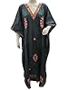 Womens Kaftan Paper Silk Kashmir Black Embroidered Kimono Sleeves Caftan Xxl