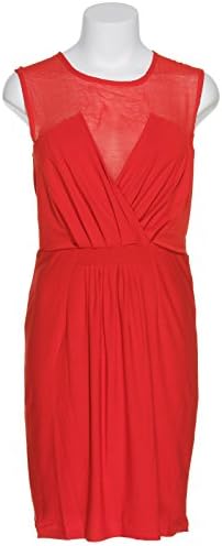 COSTA BLANCA Pleated Cocktail Dress w/ Sheer Detail,RED,M