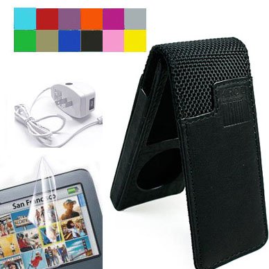 (4 in 1 Combo Many color available) Premium Flip Leather Case with Swivel Belt Clip + Screen Protector for Apple iPod Nano Nano-Chromatic 4th Generation 8gb 16gb (Nano Chromatic Not Included) + CLOTH +Travel Charger for ipod nano Chromatic + Wisdom*Courage Neckstrap