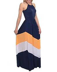 Jersey Colorblocking Chevron Print Halter Maxi Dress 