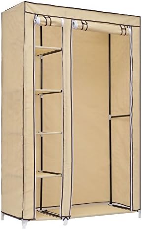 Portable Wardrobe Garment Hanger Beige Closet Organizer Storage Rack Shelves 69" Bedroom