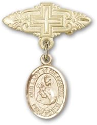 Gold Filled Baby Badge with Our Lady of Mount Carmel Charm and Badge Pin with Cross