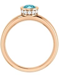 18K Rose Gold 7.00x5.00mm Oval Cut Blue Zircon and Diamond Ring -- LIFETIME WARRANTY