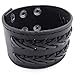 KONOV Mens Leather Bracelet, Wide Cuff Bangle, Fit 7-8.5 inch, Black