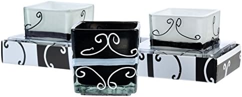 BLOWOUT White and Black Square Candle Holder (3 Pack)