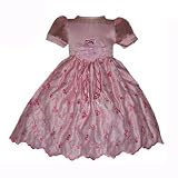 Girls Pink Poly Satin Embroidered Dress with Organza Sleeves (12M - 3T)