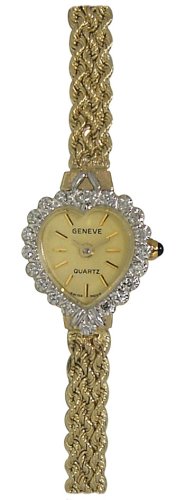Geneve 14K Solid Gold Womens Mini Heart Watch - OW175 Picture
