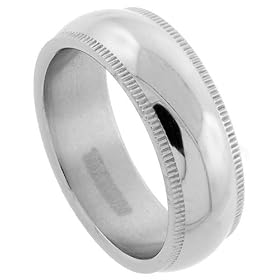 Titanium 7 mm (1/4 in.) Comfort Fit Dome Milgrain Wedding Band Ring Highly Polished (Available in Sizes 7 to14) size 7: Jewelry