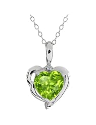 1.78 Ct Heart Shape Green Peridot White Diamond Sterling Silver Pendant