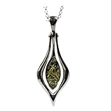IMAGE OF Sterling Silver Green Amber Slim Pendant, 18
