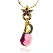 Amaro Necklace - Moon and Star Amulet in Gold and Amathyst Tones #12923 AMK ONK