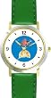 Hey Diddle Diddle - The Cow Jumped Over the Moon No.2 - from Mother Goose by Artist: Sylvia Long - WATCHBUDDY&reg; DELUXE TWO-TONE THEME WATCH - Arabic Numbers - Green Leather Strap-Size-Large ( Men's Size or Jumbo Women's Size )