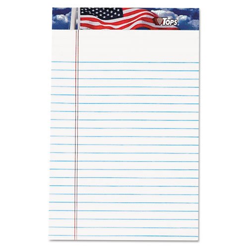 TOPS® - American Pride Writing Pad, Jr. Legal Rule, 5 x 8, White, 12 50-Sheet Pads/Pack - Sold As 1 Pack - Each tablet displays the nation's colors on a blue-sky background printed on the binding strip at the top. TOPS® - American Pride Writing Pad, Jr. Legal Rule, 5 x 8, White, 12 50-Sheet Pads/Pack - Sold As 1 Pack - Each tablet displays the nation's colors on a blue-sky background printed on the binding strip at the top.