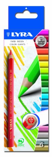 Lyra 3941060 - Farb-Riesen Farbstift lackiert, Pappetui 6 sortierte Farben