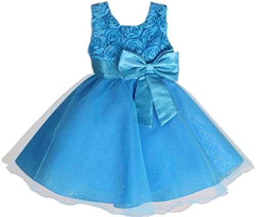 Bigood(TM) Little Girl Flower Long Dress Chiffon Bowknot Skirt 12 Blue