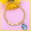 14K Blue Agate Guardian Angel Cameo Charm Bracelet