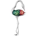 Silver Plated Green And Red Flamingo Animal Brooch Pin Gift