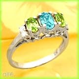 14K Blue Topaz, Peridot & Diamond Step Ring