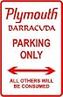 PLYMOUTH BARRACUDA PARKING sign st car