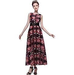 Chiffon Summer Floral Print Sleeveless Cocktail Floor Length Homecoming Dress/Party Dress/Wedding Dress/Maxi Dress 