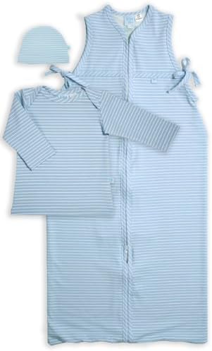 Poppet Handmade Merino Baby Sleep Sack, Baby Top and Beanie Gift Set, Baby Blue