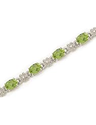 14K White Gold Oval Peridot and Diamond Bracelet