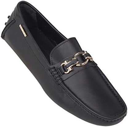 Steven Land Footwear: SLNY Collection Mens Classic Genuine Leather Driving Moccasin Loafer with Gold Ornament in Black: Style SLNY305 Black-000 12 D (M) US