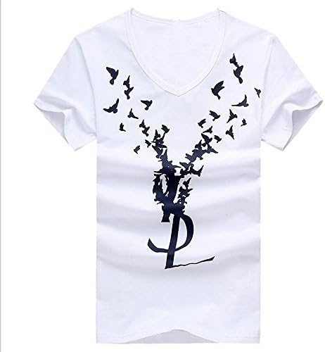 TLXC Summer Fashion Men's "YSL" Pattern Crew-neck Casual Slim Fit Short Sleeve T-Shirts (Asian XL=US M, White)