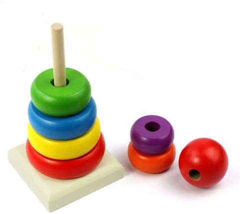 7pcs Wooden Stacking Stack up Nesting Rainbow Tower Ring Learning Toy Kids Baby