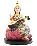 Colorful Hindu Goddess Saraswati Statue on Base