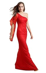 One Shoulder Floor Length  Lace Sequined Mesh Evening Dress/Prom Dress/Party Dress/Wedding Dress  With Pearls