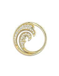Wave Pendant with Diamonds in 14K Yellow Gold - 24mm
